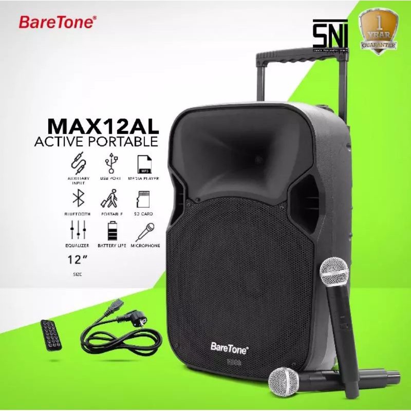 Speaker Portable BARETONE MAX12AL 12 Inch Bluetooth Wireless Original