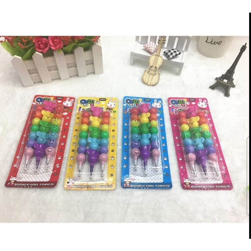 2 pensil dan 1 pensil warna cabut susun set (3pcs)