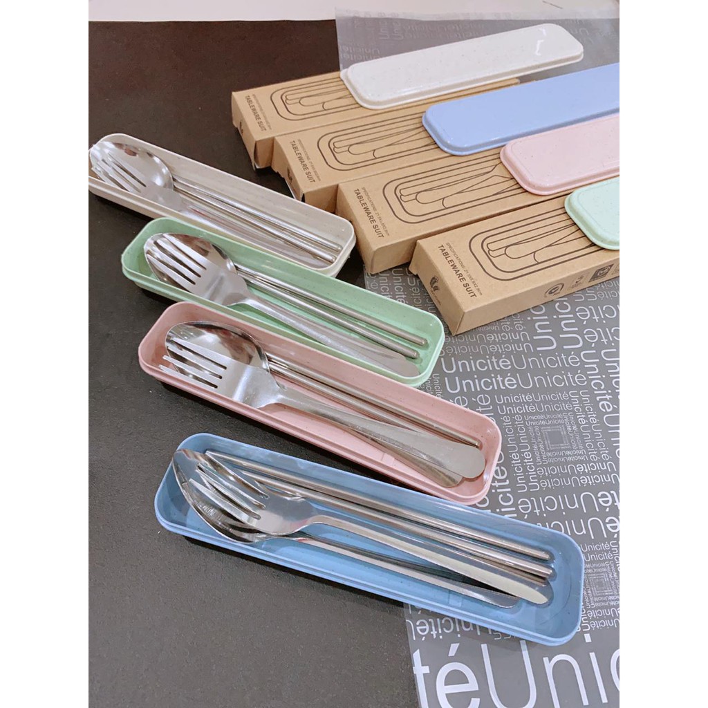 [AZ] Set Sendok Garpu dan Sumpit Jerami BPA Free Travelling