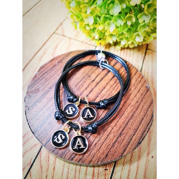 Gelang Couple magnet inisial 2 huruf Epoxy / Gelang tali Hitam couple sahabat atau pacar / Gelang Ma