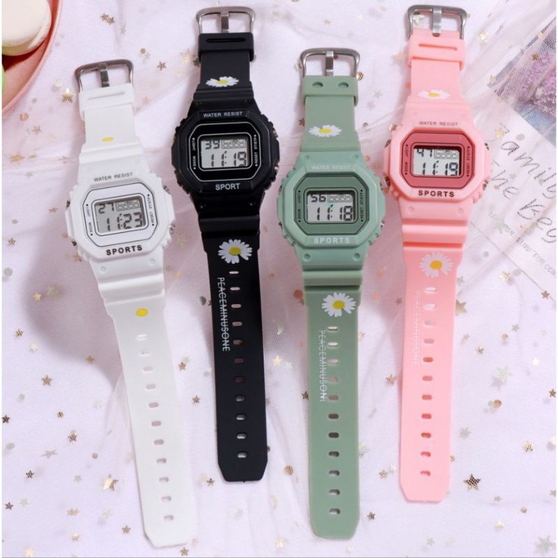 (Grosir)Jam Tangan Wanita Digital Sergi Bunga Model Korea Strap Rubber(Terima Cod)