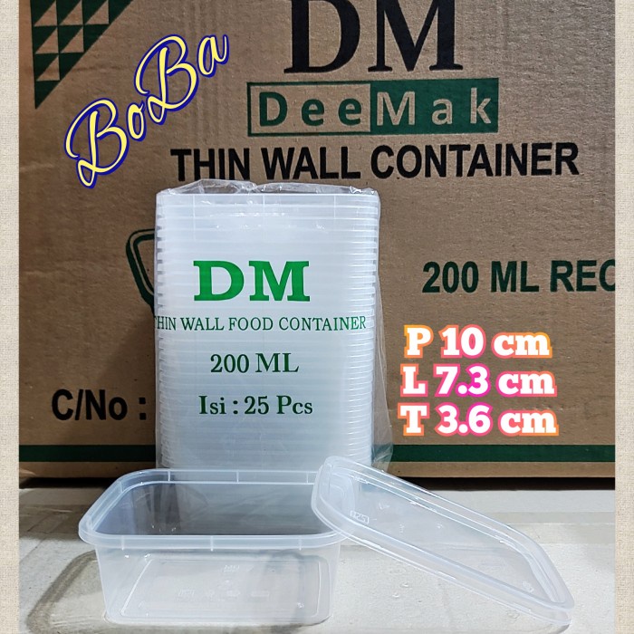 1 Dus Thinwall DM 200ML Container kotak Persegi TERHITS