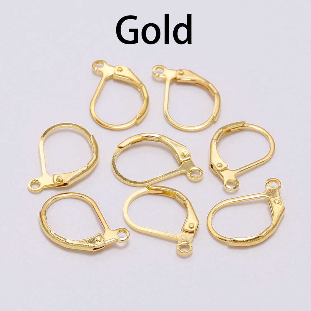 20pcs / Lot Kait Anting Hoops Ukuran 15x10mm Warna Silver Gold Untuk Membuat Perhiasan Diy