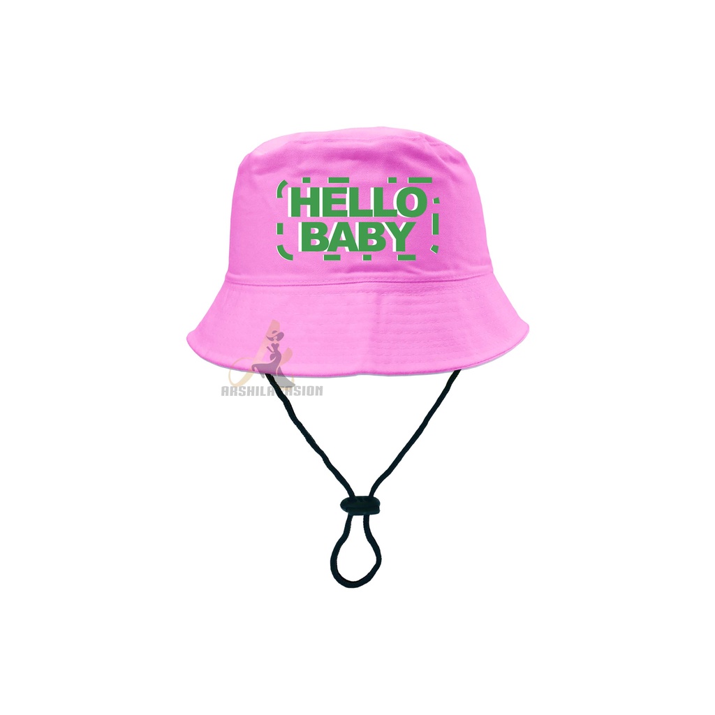 Topi Bucket Hat anak sablon Hallo Baby/Bucket Sablon Hallo Baby 2-8 tahun