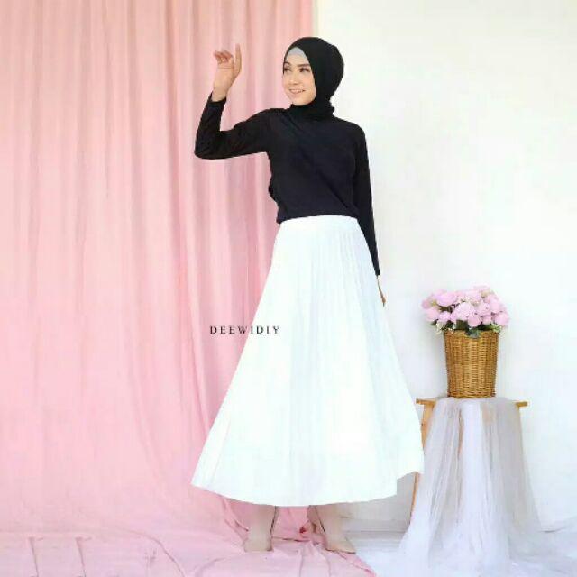 Rok Plisket Bawahan Wanita Flare Skirt Fashion Grosir Terlaris / ROK PLISKET SUPER MAYUNG/ FLARE SKI-Rok plisket- PUTIH