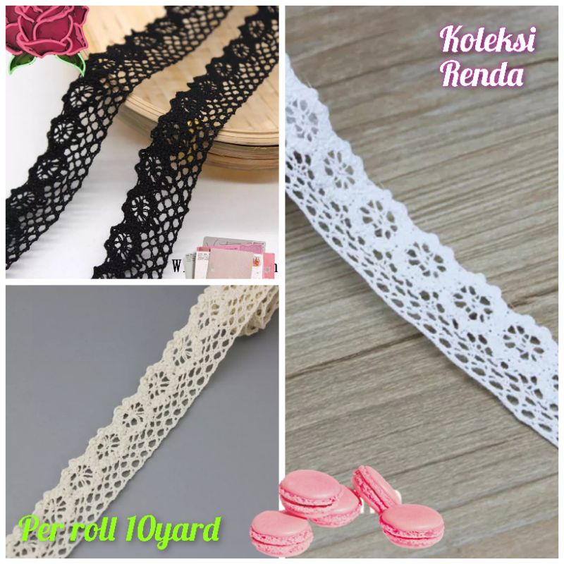 ( per roll 10yard) renda rajut lebar 3cm, renda kait lebar 3cm 'roda'
