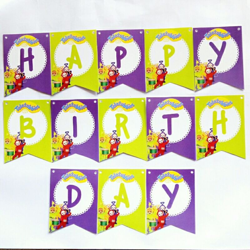 banner baner bunting garland flag happy birthday ulang tahun karakter teletabis teletubbies