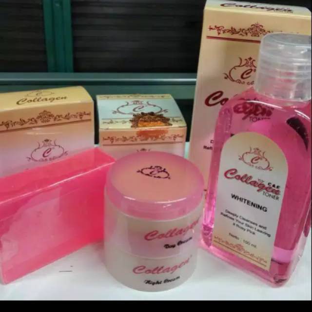 PAKET COLLAGEN 4IN1 WHITENING SABUN + TONER + CREAM SIANG &amp; MALAM /