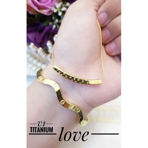 set silver 1382 titanium wanita gelang