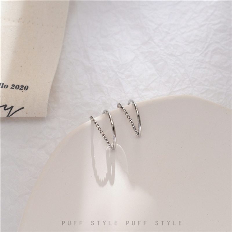 Anting S925 Silver Needle Model Double Ring Gaya Retro Korea Selatan Anti Alergi Untuk Wanita