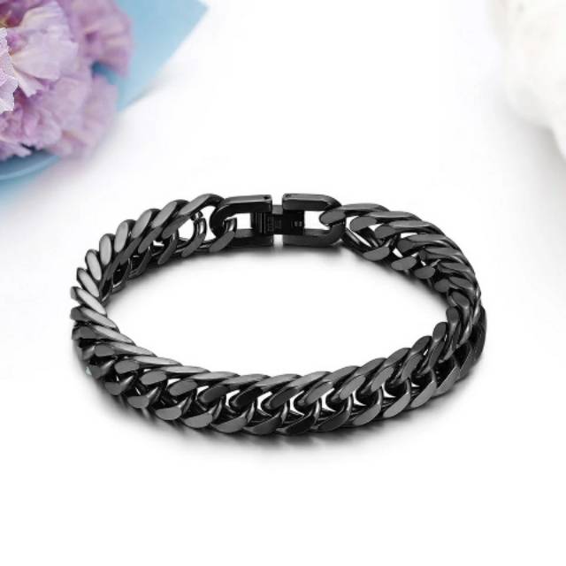 Gelang Pria Rantai Black Titanium Keren Original
