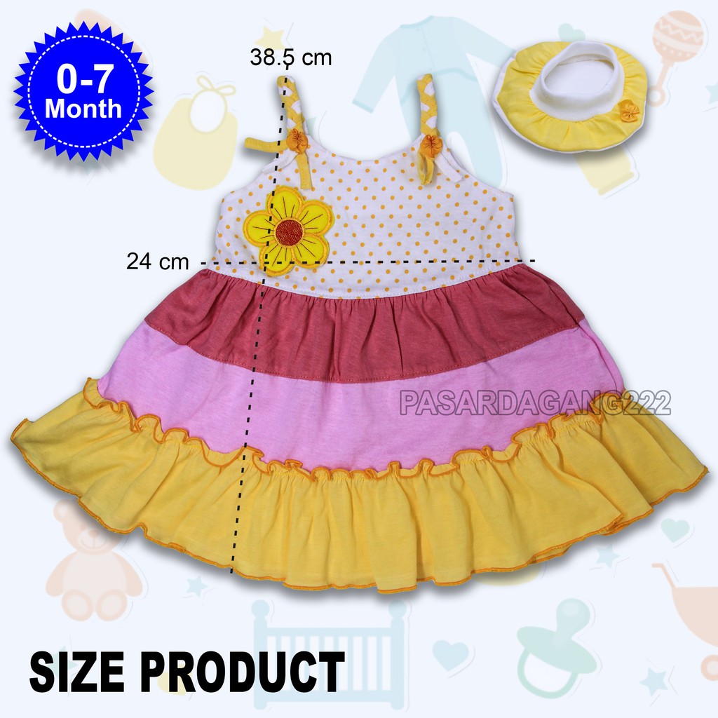 SETELAN Setelan Rok Bayi Pelangi + Topi TRS-010 LENGAN PELUNTIR