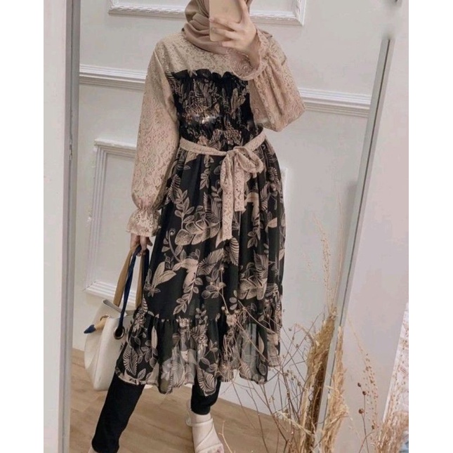 PROMO ONE SET FINA  / ONE SET  STANDART JUMBO / ONE SET - RAYON - ZAZA  / LD 100/105/110/115/120 CM  DAILY  TUNIK WANITA SET MOSCREPRE PREMIUM-VELA HITAM SET