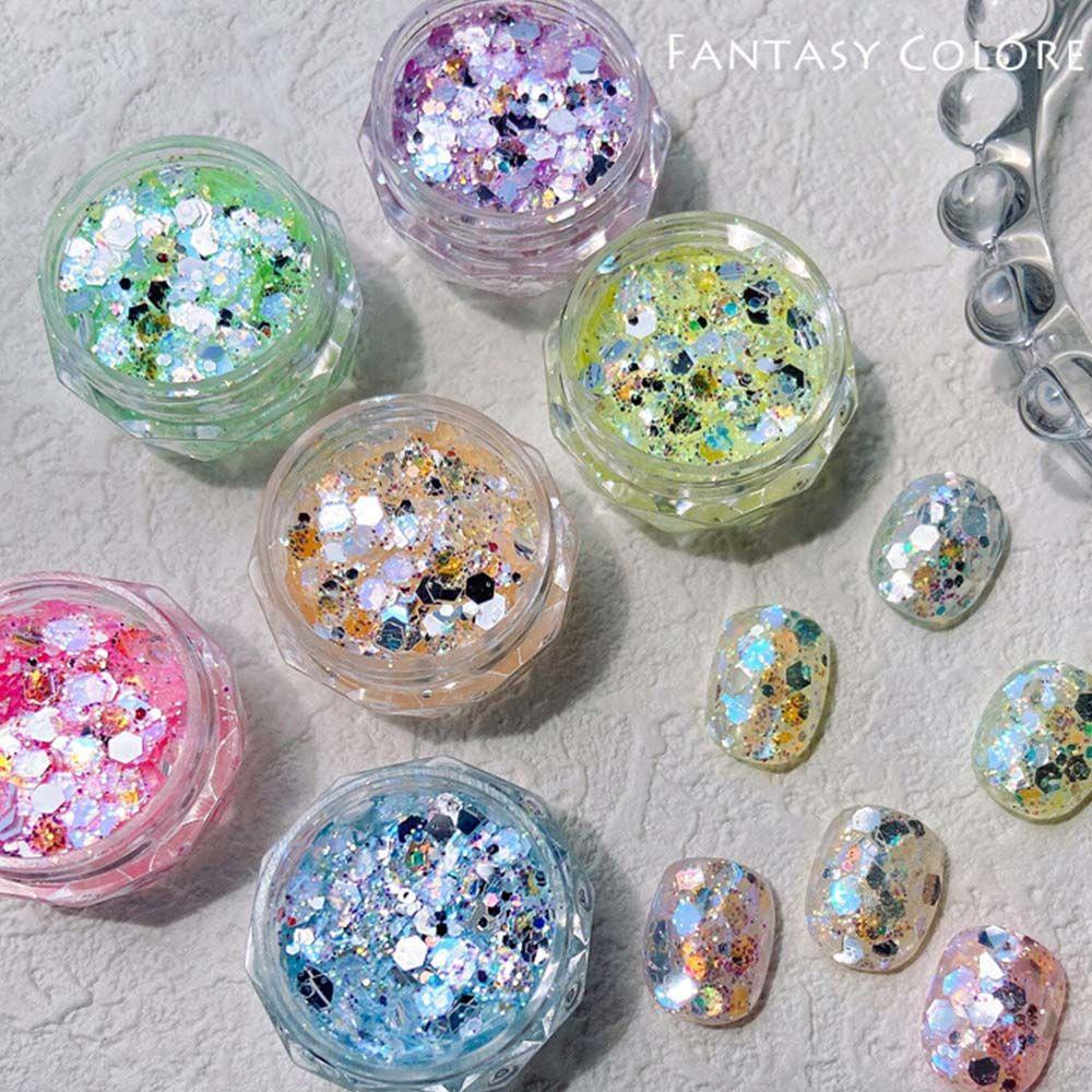 AUGUSTINA Agustina Hologram Kuku Decals Fashion Sparkly Nail Art Dekorasi Manicure Musim Panas Hexagon Nail Paillette