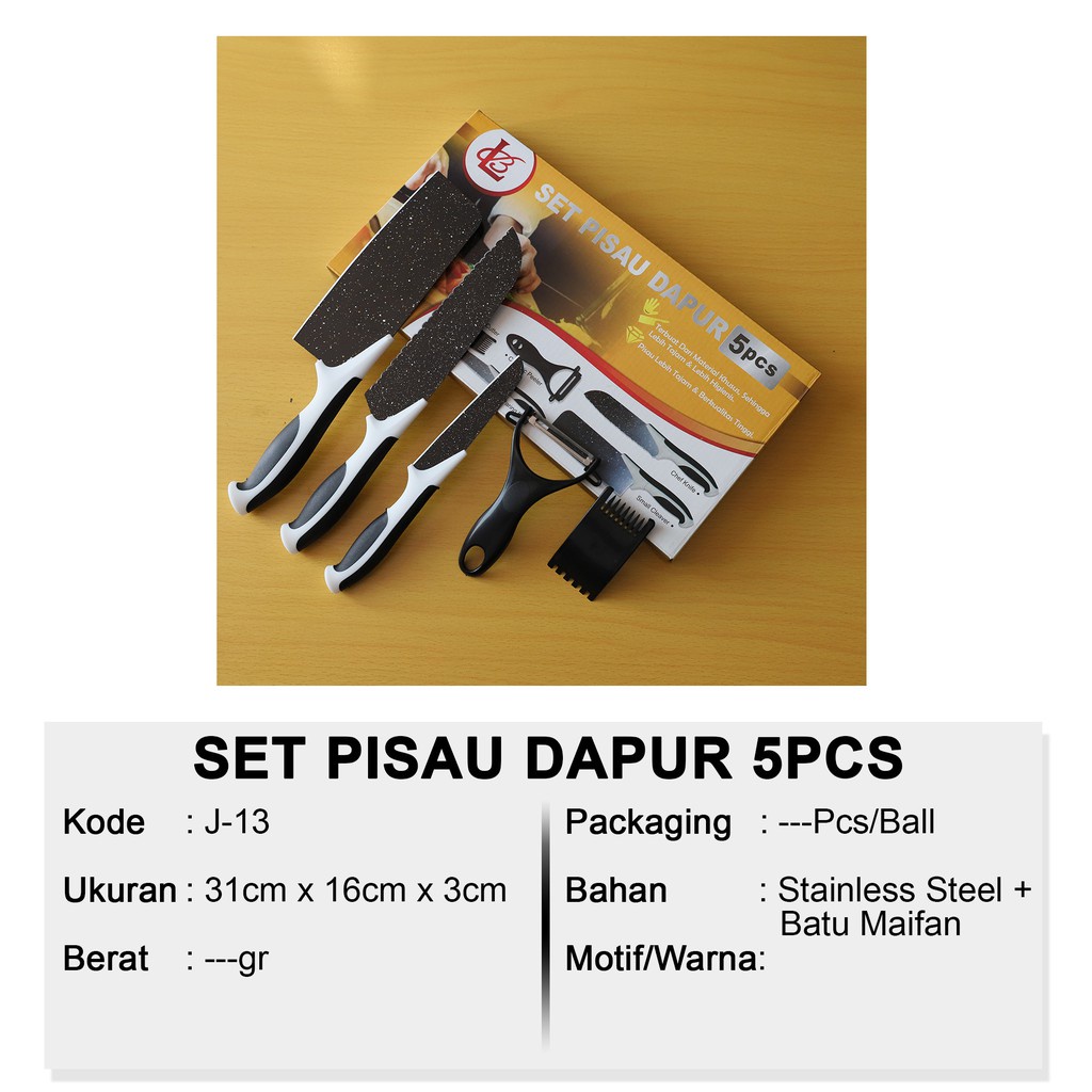 TERMURAH dan Original 100% || Set Pisau Dapur isi 5 pcs Pisau Dapur + Peeler Hitam J13 PREMIUM QUALITY - COD