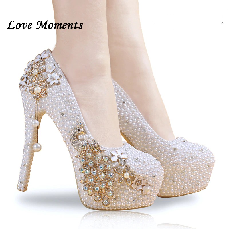 Crystal Wedding Shoes Pearl Handmade Bridal Shoes Womens Pumps