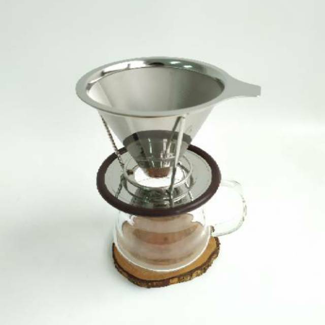 V60 Coffee Stainless Steel Double Mesh Stand Dripper Paperless