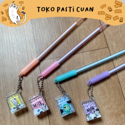 

pulpen gel pena gantungan susu sapi tinta hitam keperluan anak sekolah bisa COD bolpen fancy imut pen lucu unik elegan termurah import