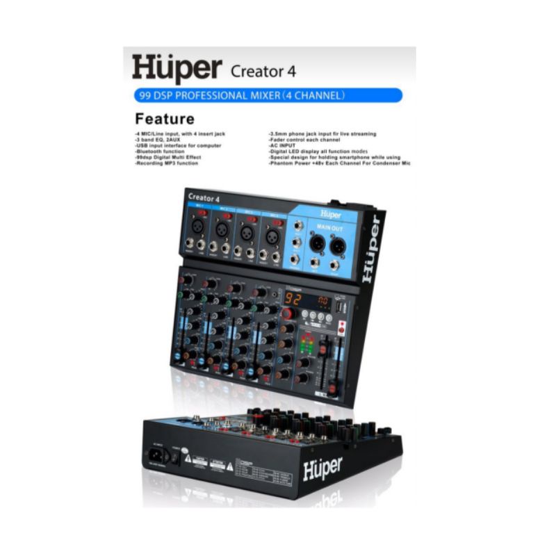 Mixer Audio Huper Creator 4, Mixer 4 channel, bluetooth, garansi.