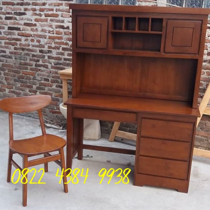 Meja Belajar Anak Kayu Jati Jepara Rak Buku Laci Minimalis Murah