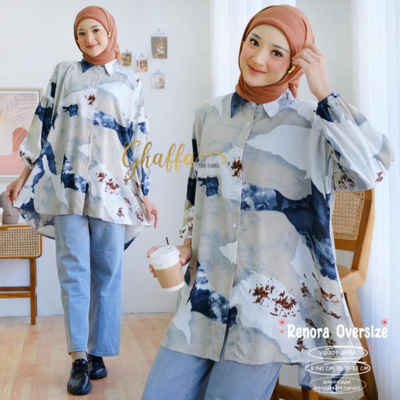 RENORA OVERSIZE BY GHAFFA THE LABEL / BLOUSE MOTIF WANITA MUSLIMAH / Oversize motif pakaian wanita