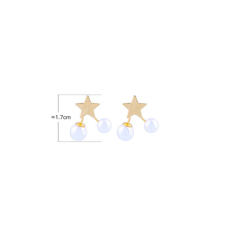 LRC Anting Tusuk Fashion Gold S925 Sterling Silver Pearl Star Earrings D17360