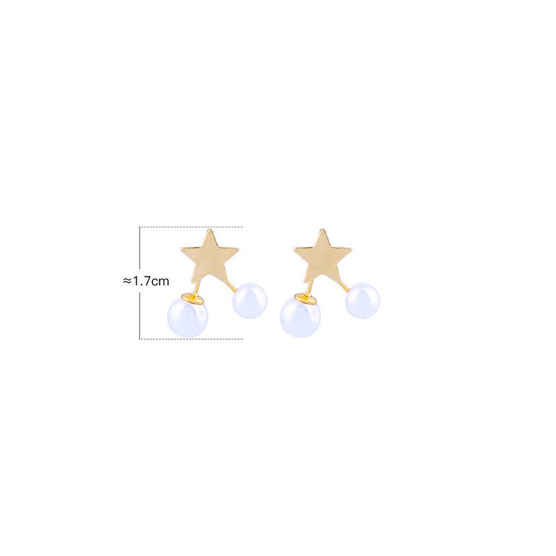 LRC Anting Tusuk Fashion Gold S925 Sterling Silver Pearl Star Earrings D17360