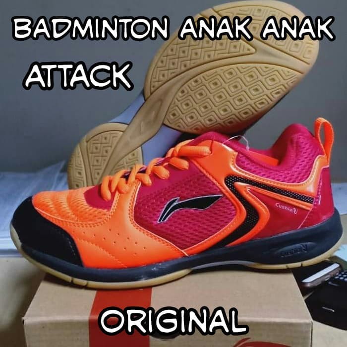 sepatu badminton anak lining attack orange original