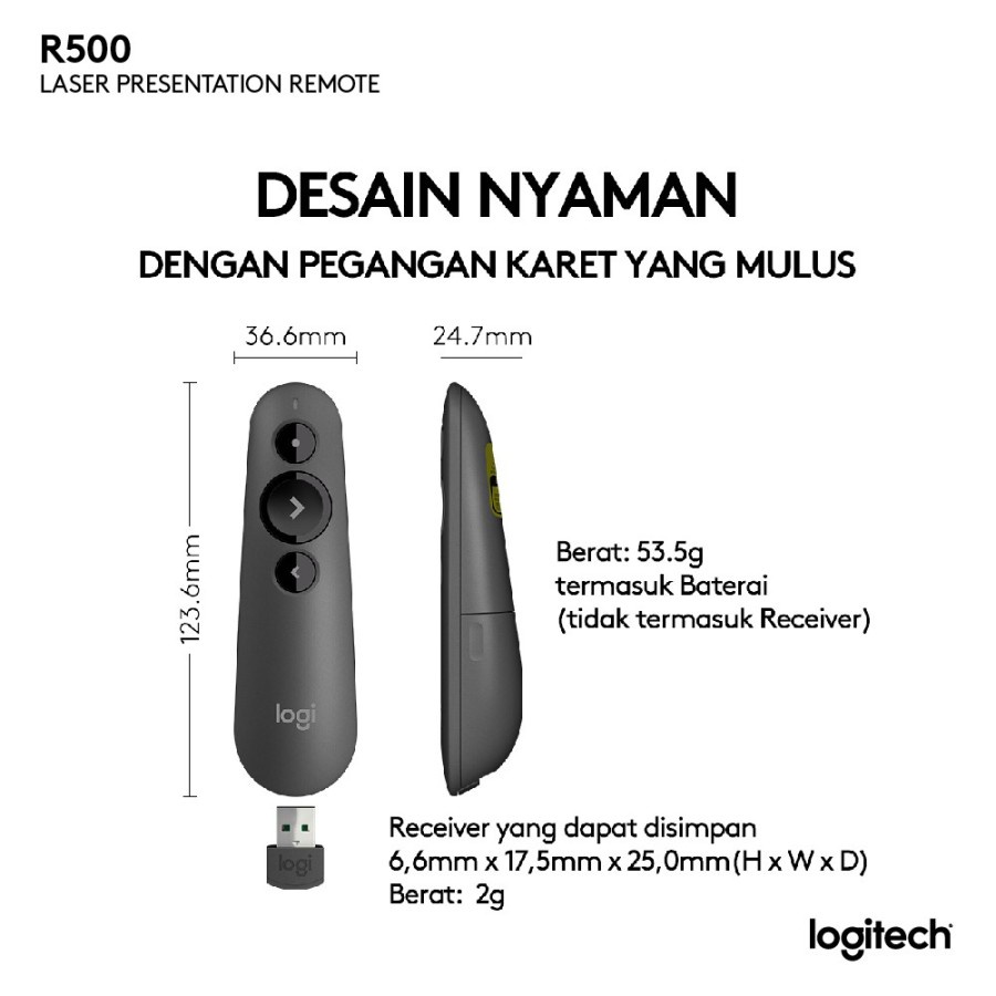 Logitech R500s / R-500s Remote Presenter Wireless Laser Merah