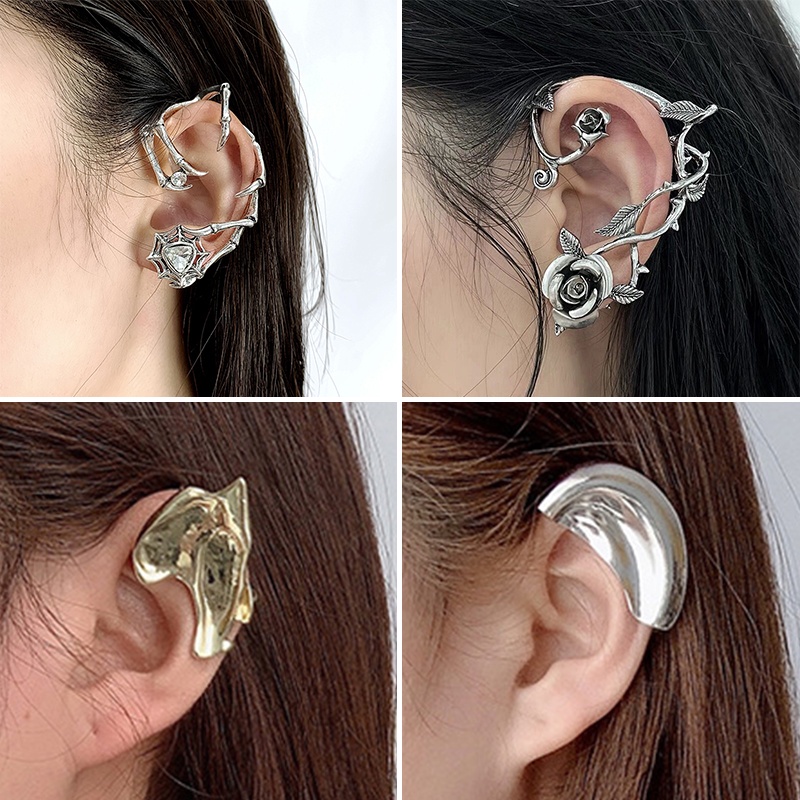 Anting Tusuk Bentuk Sarang Labalaba Aksen Berlian Imitasi Gaya Punk Untuk Wanita