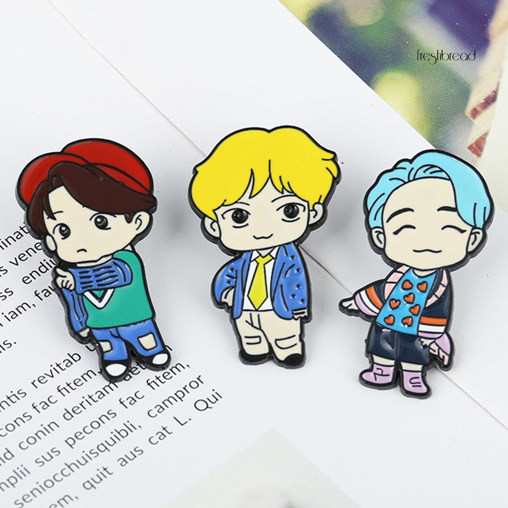 [ TERLARIS]K-POP BTS Member Cute Cartoon Figure Brooch Pins Badge Gift Clothes Decoration