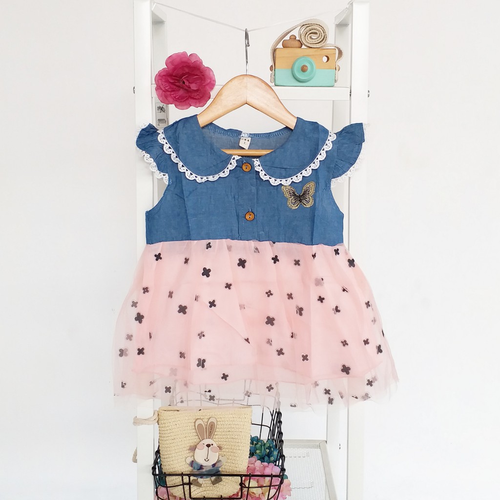 HappyOliver DRESS DENIM KUPU GLOW 2107 EBV Baju Dress Anak Perempuan Import Model Gaun/Baju Dress Anak Perempuan Import/Dress Bayi Perempuan/Gaun Bayi Perempuan/Dress Pesta/Dress Bayi