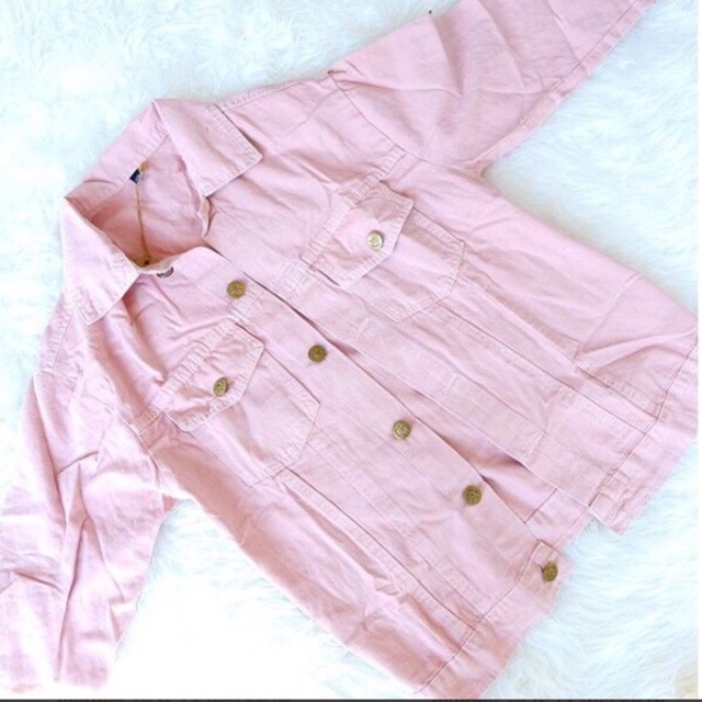 Jaket jeans baby pink peach oversized