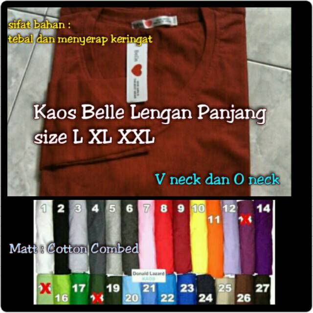 Kaos belle o dan v neck long sleeve big size lengan panjang