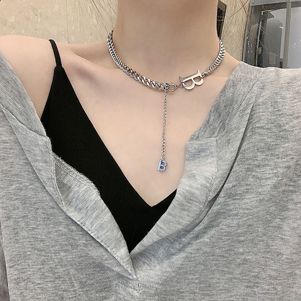 MXBEAUTY Elegant Clavicle Chain Hip Hop Fashion Jewelry Letter Necklace Chain Punk Korean Sweater Chain Girls Simple Female Choker