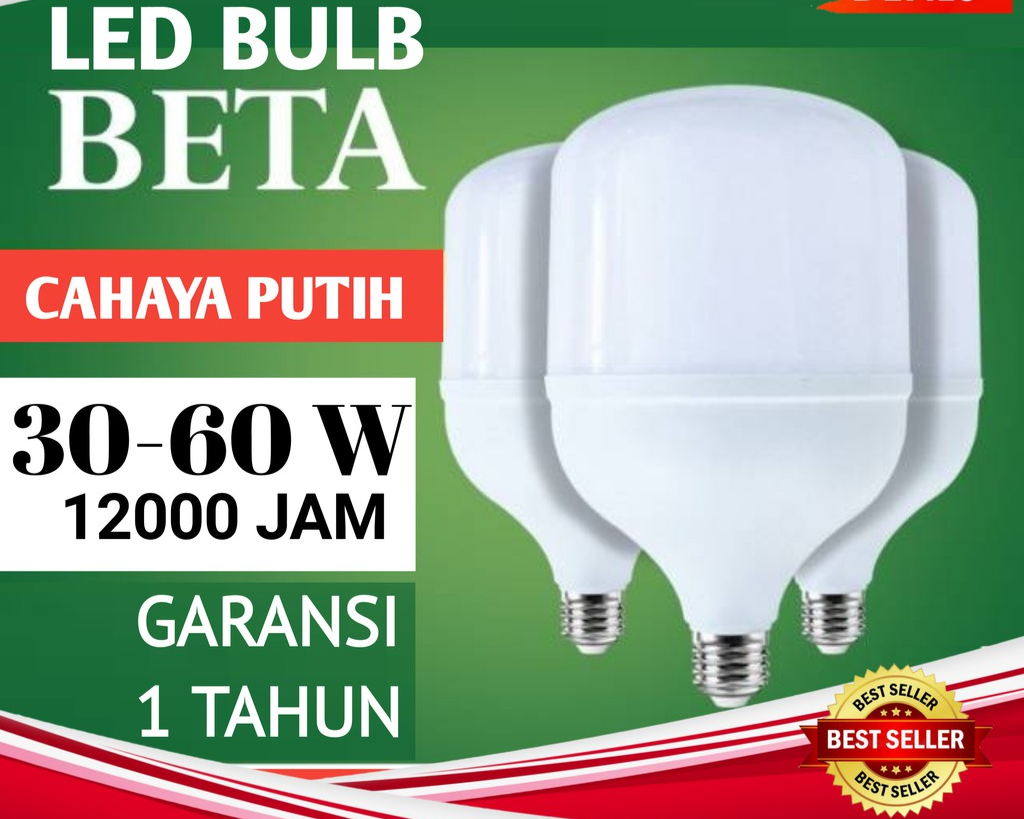 Lampu LED BETA Cahaya Putih 5 Watt , bohlam Bergaransi 1 Tahun, perlengkapan rumah tangga