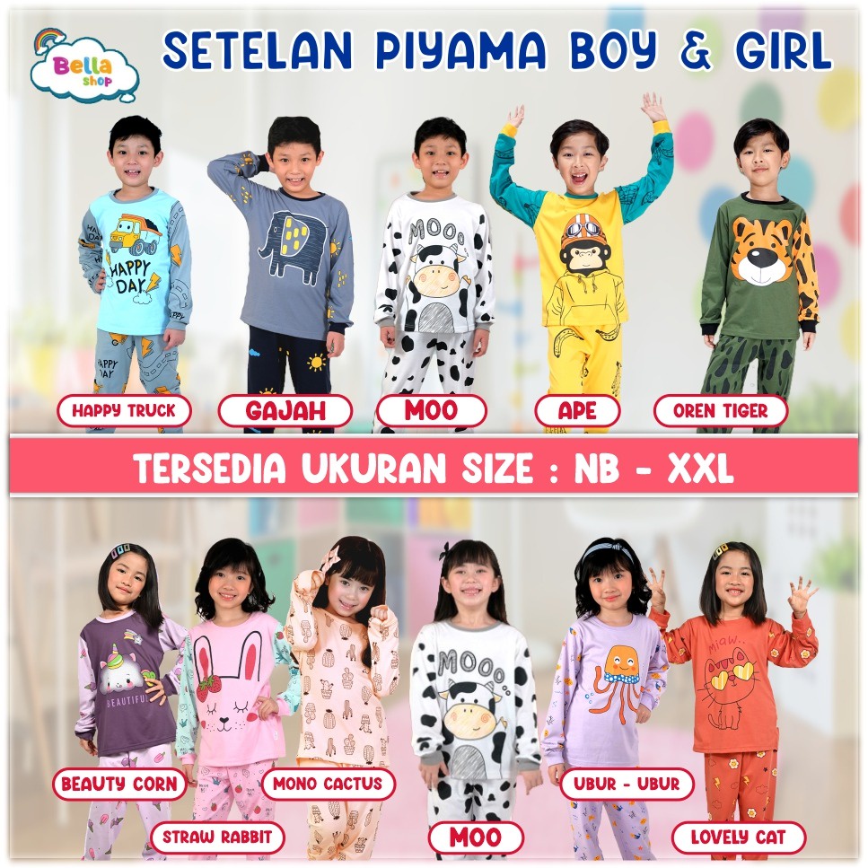 KAZEL PIYAMA BOY GIRL 1 STEL KAZEL PIYAMA ANAK LAKI LAKI BELLA SHOP