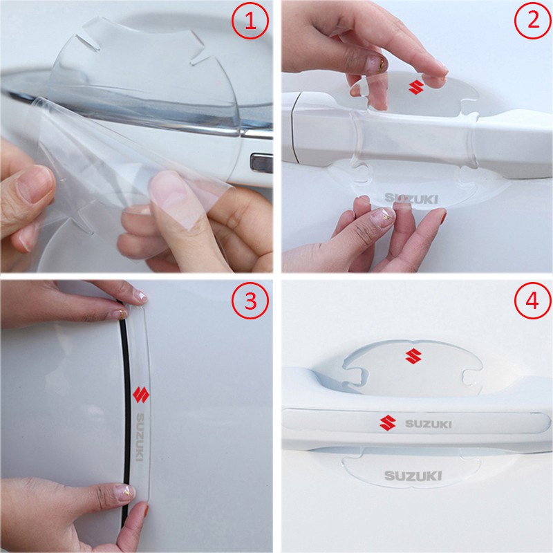 4/8pcs Pintu Mobil Suzuki Mangkuk Stiker Anti Gores Transparan Auto Handle Protector Film Pelindung Tahan Air