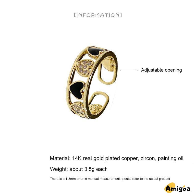 Cincin Ringan Mewah Hollow Keluar Berlian Imitasi Cinta Chic Advanced Adjustable Cincin Wanita - AG2