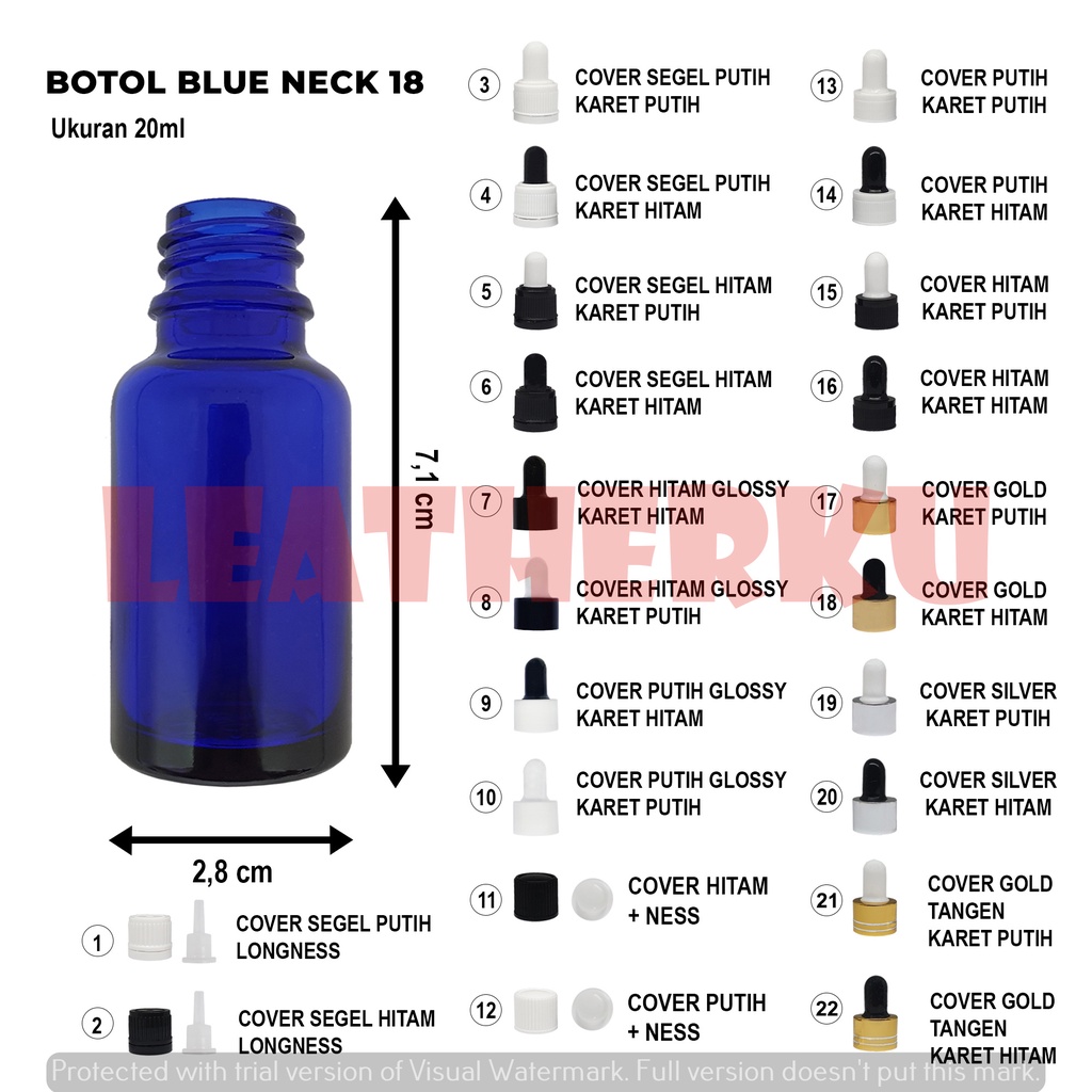 Botol Kaca Pipet Import 20 ML Biru