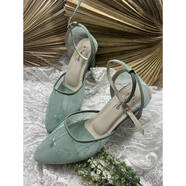 sepatu wanita rafaizoutfit wedding sepatu nataly sage green tinggi 7cm tahu