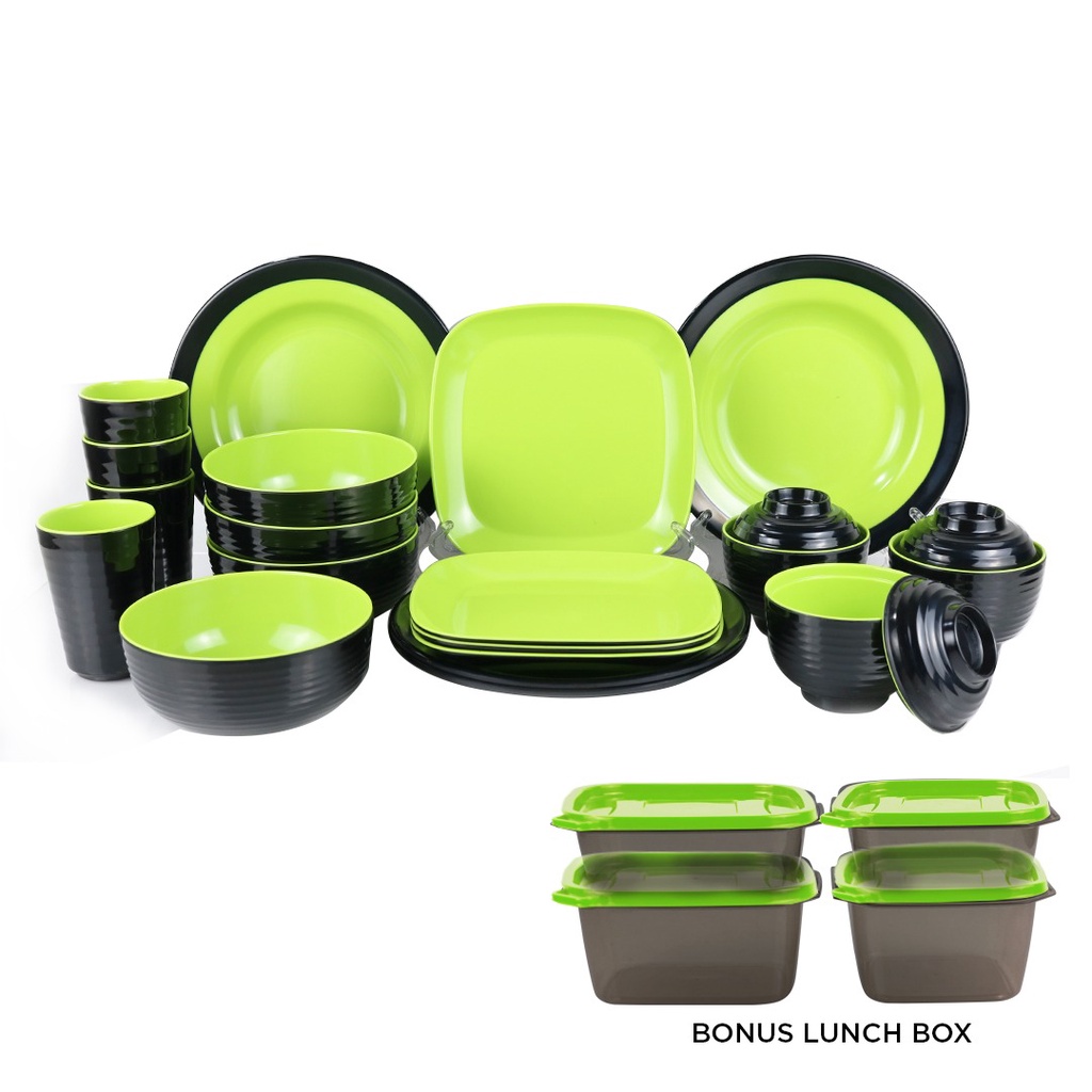 Melamin Set 2 warna 23 Pcs Free Lunch Box