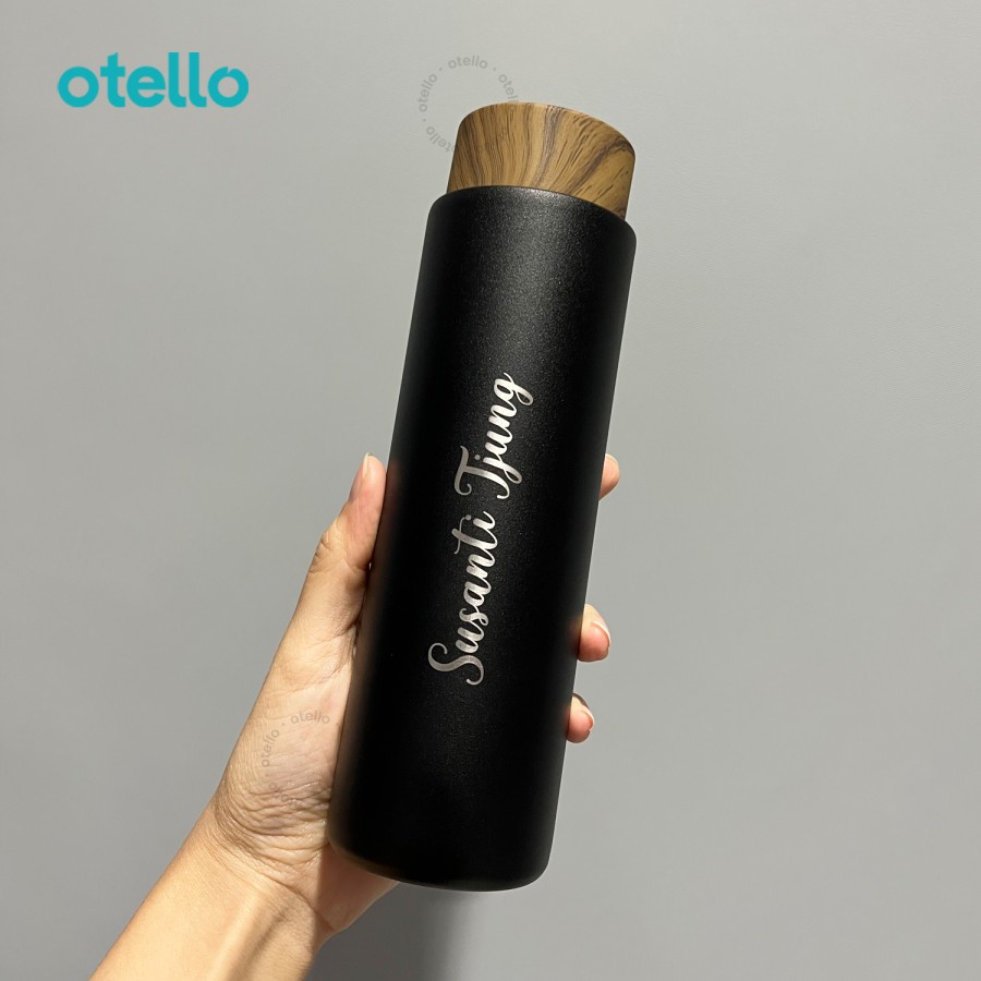 Otello - Custom Tumbler Alwood Botol Minum 400ml Tutup Kayu Grafir Tambler Tumblr  Wooden Premium Tamblr