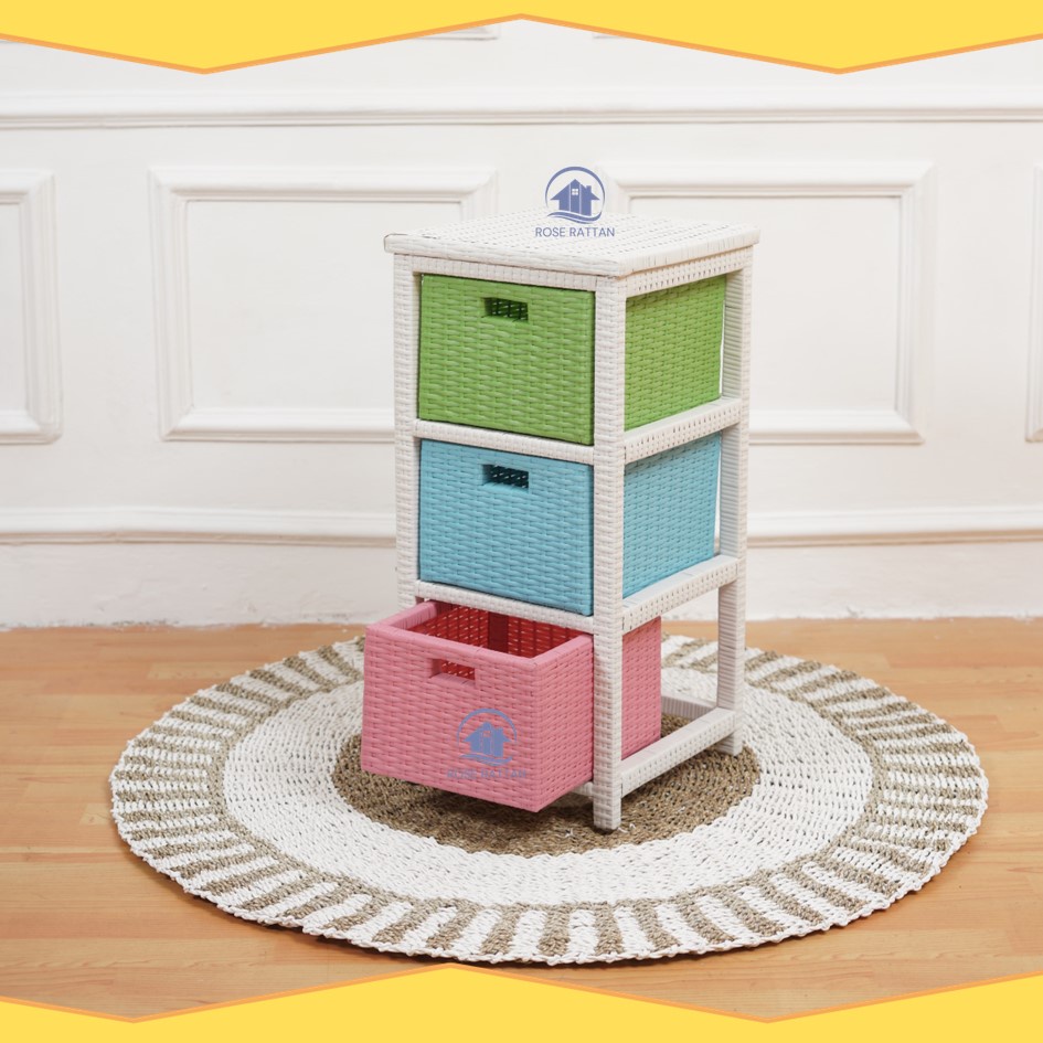 Rak Lemari Minimalis Laci 3 Susun Atas Rotan Sintetis Termurah