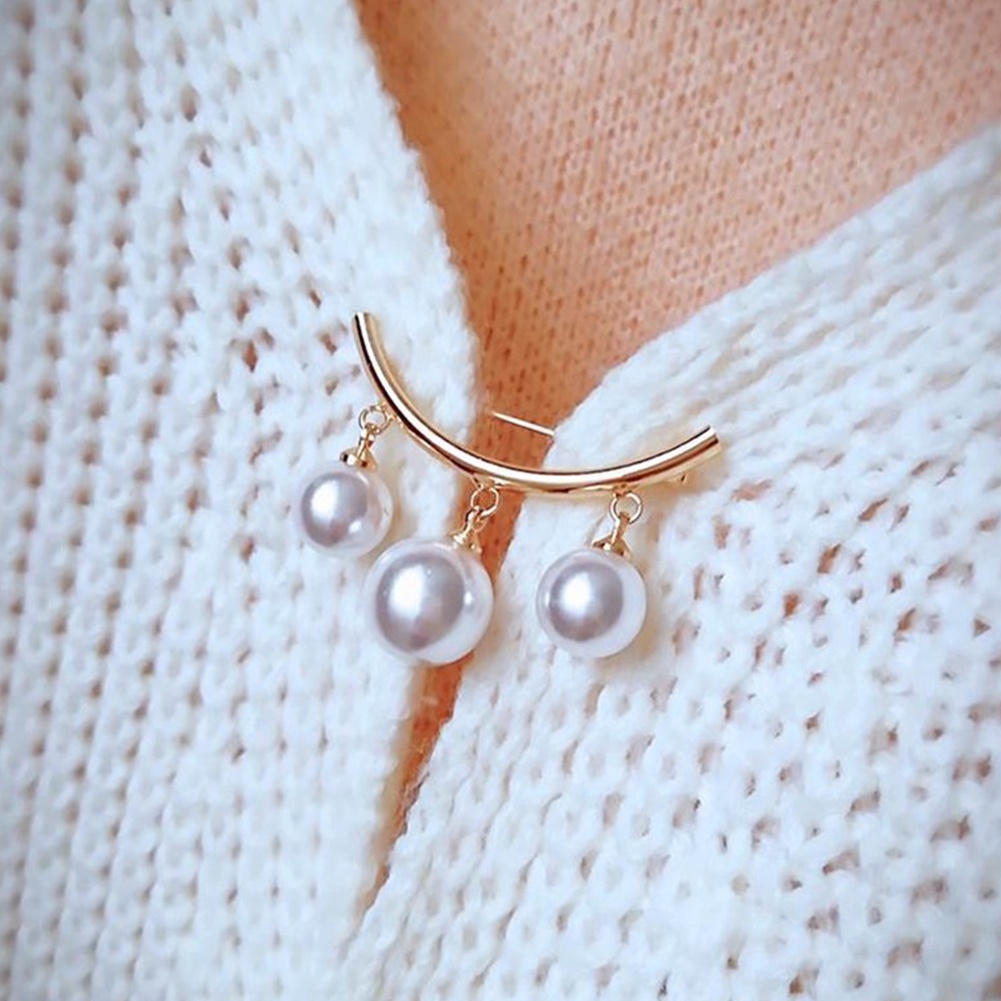 Bros Pin Model Menjuntai Aksen Mutiara Tiruan Untuk Wanita