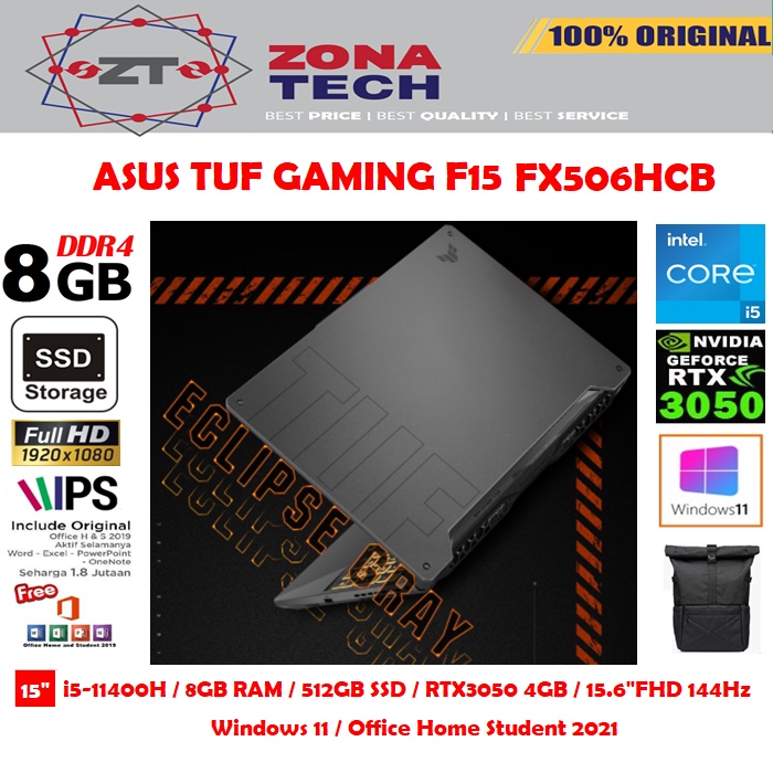 ASUS TUF Gaming F15 FX506HC - i5-11400H 8GB 512GB SSD RTX3050 4GB 15.6&quot;FHD IPS 144Hz Win11 OHS