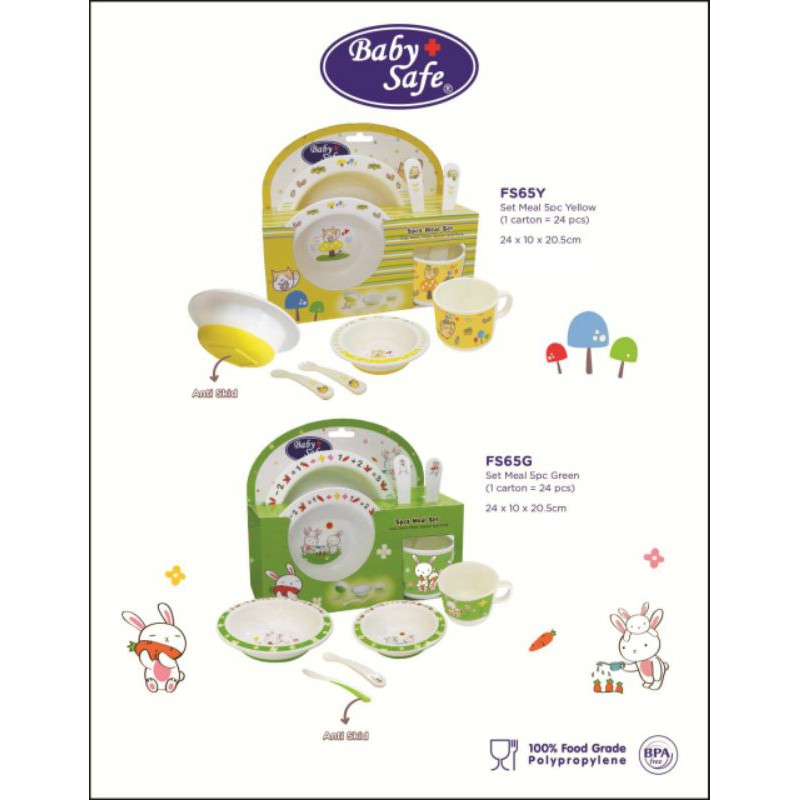 baby safe feeding set FS65. set meal 5pc peralatan makan bayi anak