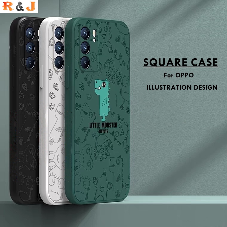 Soft  Casing OPPO Reno 7 A16 A15 A15S A54 A94 A93 A53 2020 A52 A92 A5S A12 A7 A1K A3S F9 Reno 6 Reno4F Reno5F Realme8i C2 Small Monster Pattern Straight Cube Case R&amp;J