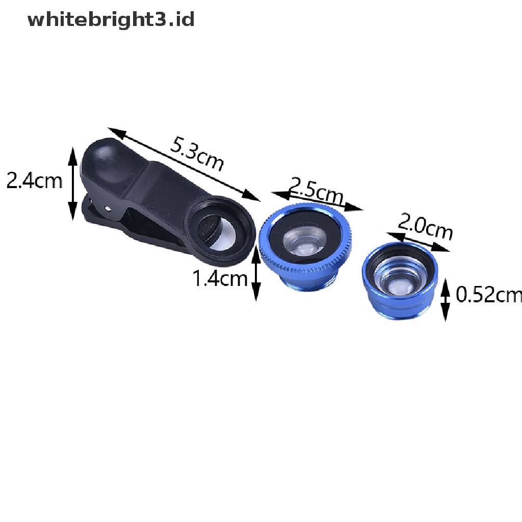 (whitebright3.id) 3in1 Lensa Kamera Fish Eye + Wide Angle + Macro Untuk Handphone Universal