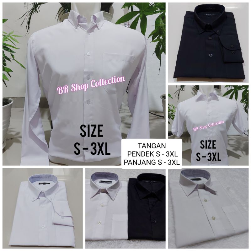 Kemeja polos slimfit putih hitam lengan panjang dan pendek jumbo big size S M L XL XXL XXXL 2XL 3XL